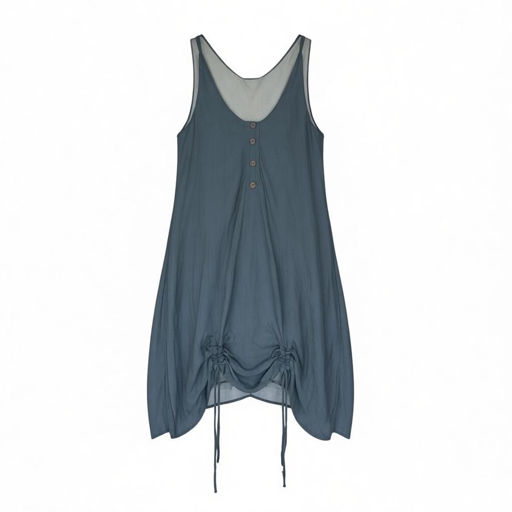 Lagenlook Light Linen Blend Dress - Vintage Blue Asymmetric Boho Tunic